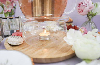 Teabloom Universal Tea Warmer (Large Size - 6 in / 15 cm Diameter) - Handcrafted with Heat Proof & Lead-Free Glass - Tealight Candle Included