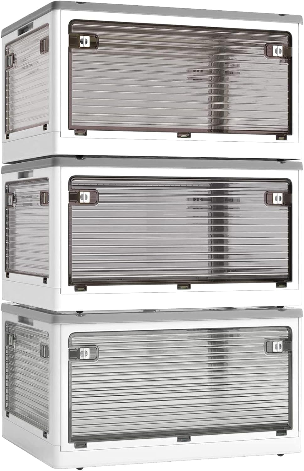 Stackable Storage Bins by [Brand Name] - 50-Liter Collapsible Organizers with Lids & Wheels | Perfect for Outdoor Camping, White