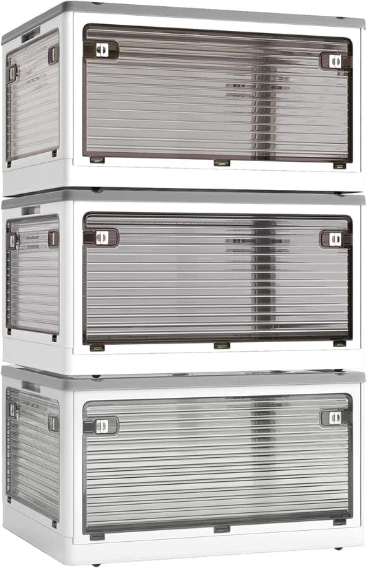Stackable Storage Bins by [Brand Name] - 50-Liter Collapsible Organizers with Lids & Wheels | Perfect for Outdoor Camping, White