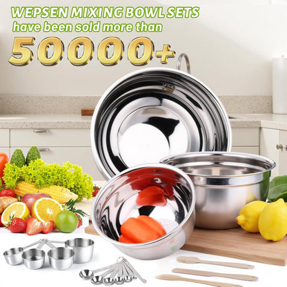WEPSEN Mixing Bowls Set - 25PCS Khaki Stainless Steel Bowls With Lids | Large 7QT to 1.5QT Sizes for Cooking & Serving