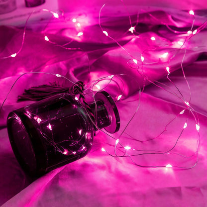 WATERGLIDE 12 Pack Fairy Lights - Battery Operated 20 LED Mini String Lights, 7 ft Waterproof Silver Wire for Wedding Decor | Pink