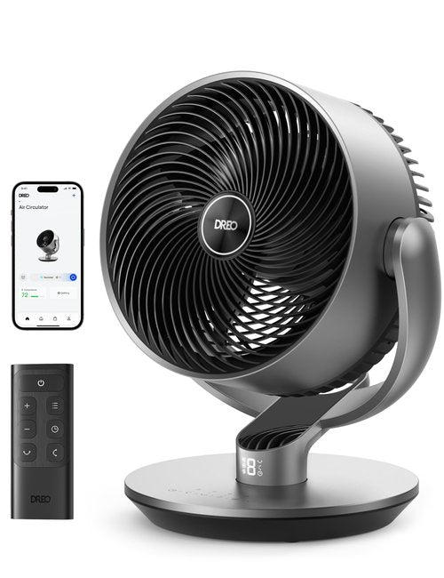 Dreo 16 Inch 25dB Quiet Smart Fans for Bedroom, DC Room Fan with Remote, 120°+120° Oscillating Fan, 6 Modes, 9 Speeds, 12H Timer,Works Alexa/Google/WiFi/Voice Control, Silver, Oversize (DR-HAF004S)