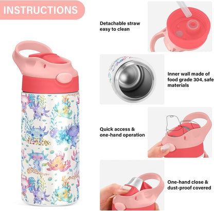 Skiennix Cute Axolotl Stainless Steel Water Bottle - 12 Oz Vacuum Insulated for Kids & Girls