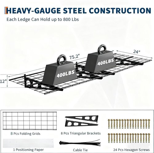 GarveeLife Heavy-Duty Garage Storage Shelving - 2 Pack 2x6 ft Wall-Mounted Racks | 1600 lbs Capacity