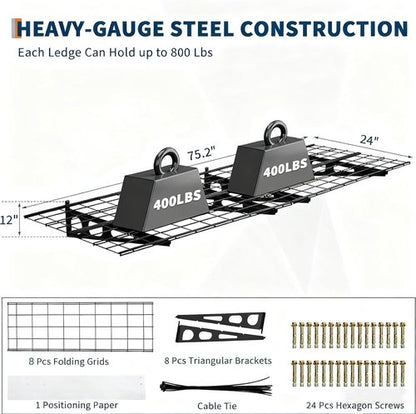 GarveeLife Heavy-Duty Garage Storage Shelving - 2 Pack 2x6 ft Wall-Mounted Racks | 1600 lbs Capacity