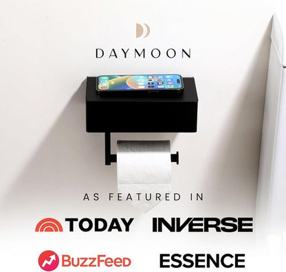 Day Moon™ Toilet Paper Holder - Modern Wall-Mounted Roll Holder with Storage - Black Finish