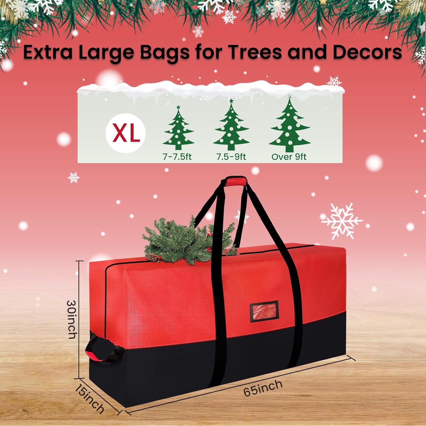 Regine Switzerland Heavy Duty Christmas Tree Storage Bag - Waterproof, Durable Zipper & Handles for Trees Up to 9ft | Black & Red