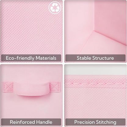 Granny Says Cube Storage Bins - 13x13 Collapsible Organizer Baskets with Handle, Pink, 8-Pack
