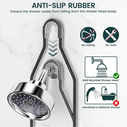 Adjustable Shower Caddy by Regine Switzerland - Rustproof Organizer with Hooks | Large Capacity, Black