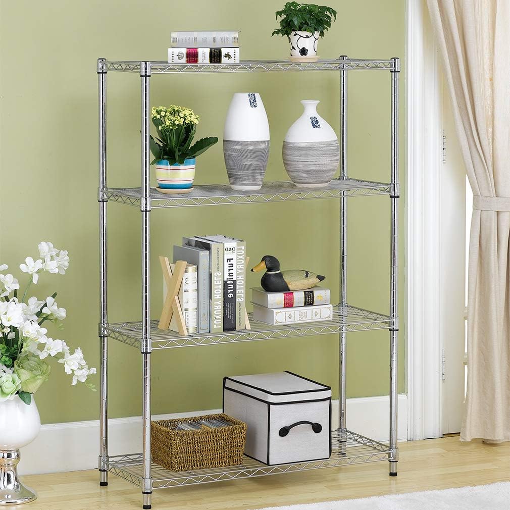 BestOffice | 4-Tier Wire Storage Shelves | Heavy-Duty Metal | 36x14x54 | Chrome Finish | No-Tool Assembly for Home & Garage