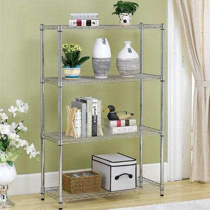 BestOffice | 4-Tier Wire Storage Shelves | Heavy-Duty Metal | 36x14x54 | Chrome Finish | No-Tool Assembly for Home & Garage
