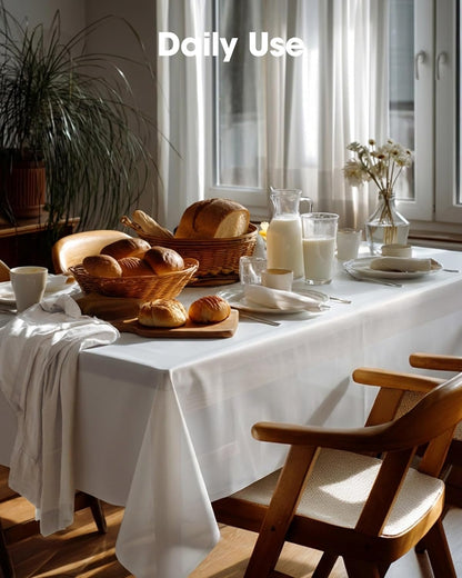 Pureegg Disposable Plastic Tablecloths - 10 Pack, 54 x 132 Inch, Sturdy & Leakproof for Parties, Weddings, Picnics | White