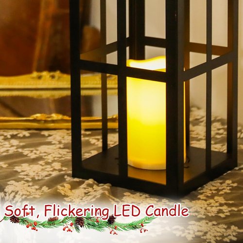 Bdor Christmas Lantern Decoration - 2 Pack with LED Flameless Candle & Pinecones | Holiday Tabletop Decor