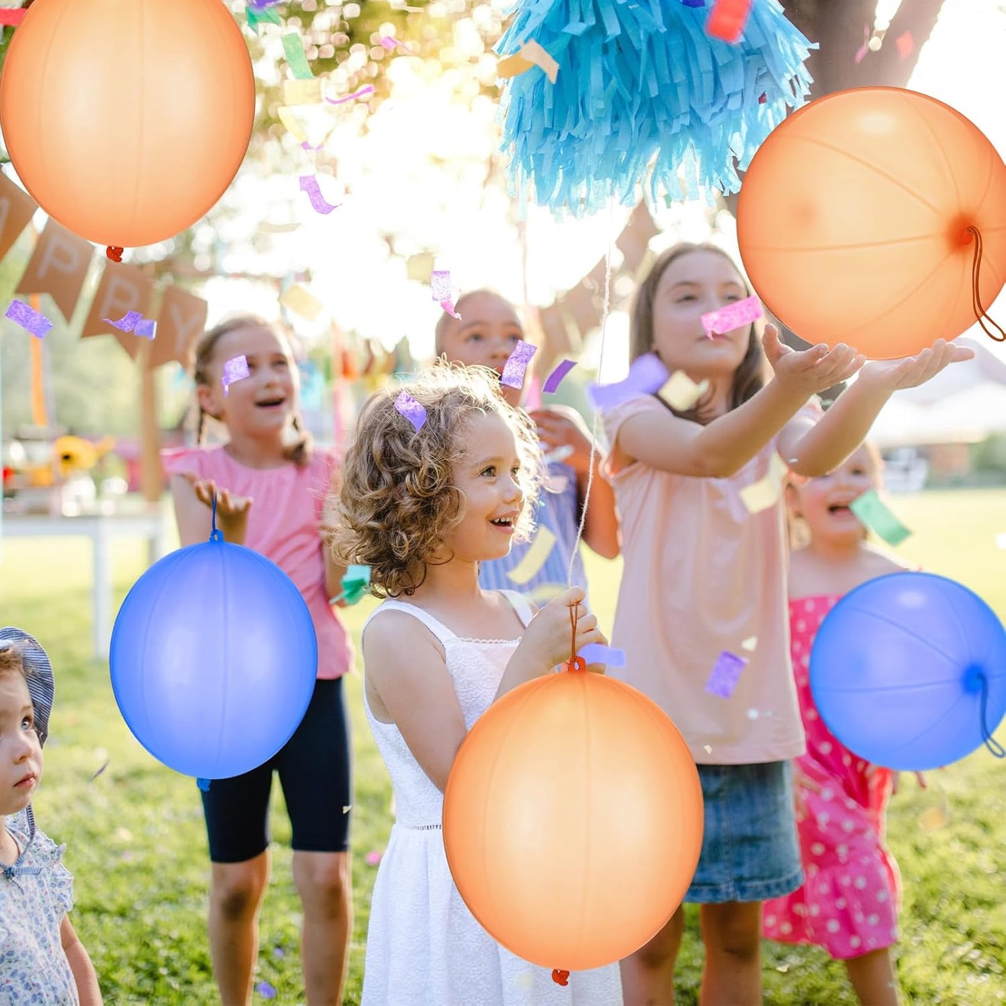 Soulchen Punch Balloons - 24 Pcs Blue & Orange Party Favors for Kids' Birthday Decorations | Thickened Design with Rubber Band Handle
