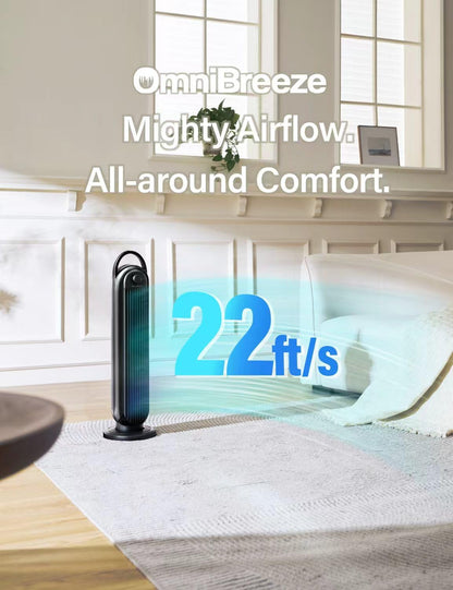 OmniBreeze Manual Electric Tower Fan, 28 inch 3 Speed with Oscillation, Mechanical Control, Standing Bladeless Floor Fans Cooling and Quite Indoor Living Room Bedroom use