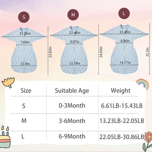 Insular Baby Transitional Swaddle - 2-Way Zipper Newborn Sleep Sack | Arms Up Infant Sleeping Bag, Raindrop, 0-3 Months