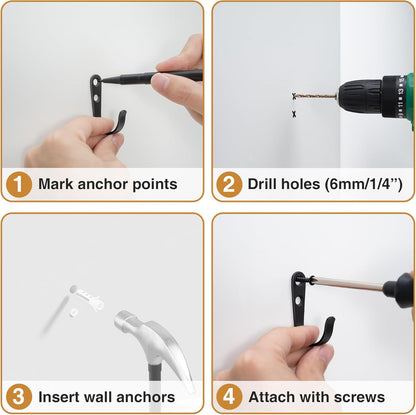 **Black Metal Wall Hooks by [Brand Name] - Durable 10-Piece Set for Coats, Towels & Keys - Holds Up to 40 lbs**