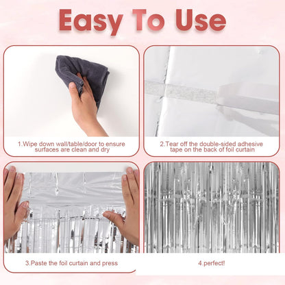 Voircoloria Silver Foil Fringe Backdrop Curtains - 3 Pack Tinsel Streamers for Parties | 3.3x8.2 Feet