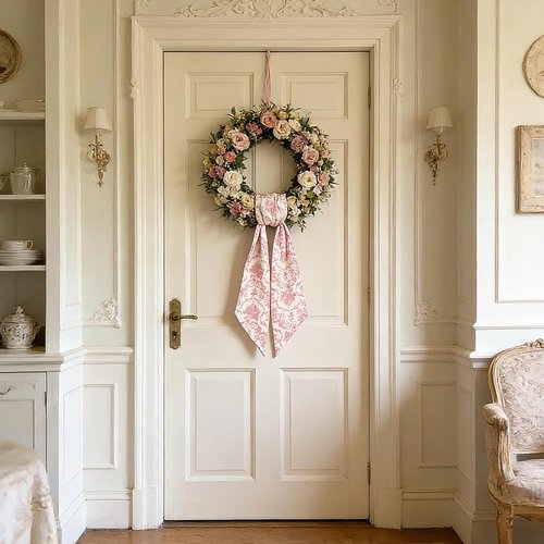 AZYM Wreath Sash Set - Elegant Pink Flower Ribbon for Front Door & Indoor Decor | 2 Pcs