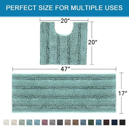 H.VERSAILTEX Bathroom Rugs Bath Rug Set 2 Piece Bathroom Contour Rug Toilet Mat Sets Non Slip Contour Bath Rug Ultra Thick Water Absorbent Striped Bath Mats(47" x 17" Plus 20" x 20" U, Eggshell Blue)