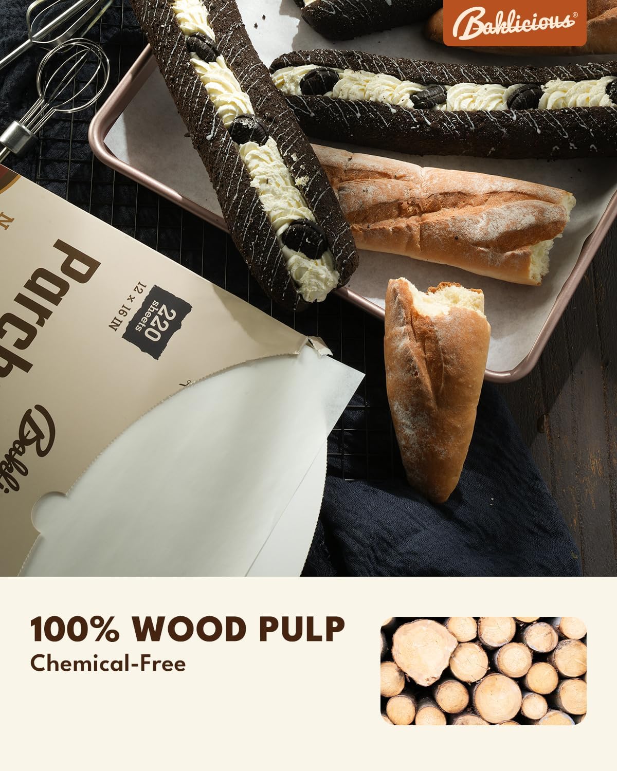 Baklicious Parchment Paper Sheets - 220 Pcs Non-Stick Baking Paper for Air Fryer & Oven | 12x16 In