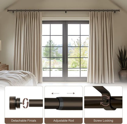 Lootkell Curtain Rods - Adjustable Antique Brown Bronze Design | Heavy Duty 66-120 Inches for Farmhouse Style