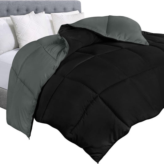 Utopia Bedding Queen Comforter Duvet Insert, Reversible Black/Grey Quilted Comforter with Corner Tabs, Box Stitched Down Alternative Comforters Queen Size 88 x 88 inches