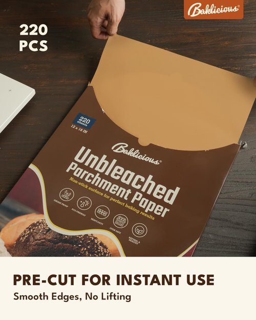 Baklicious Unbleached Parchment Paper Baking Sheets - 220 Pre-Cut Heavy Duty Sheets for Air Fryer, Oven & More