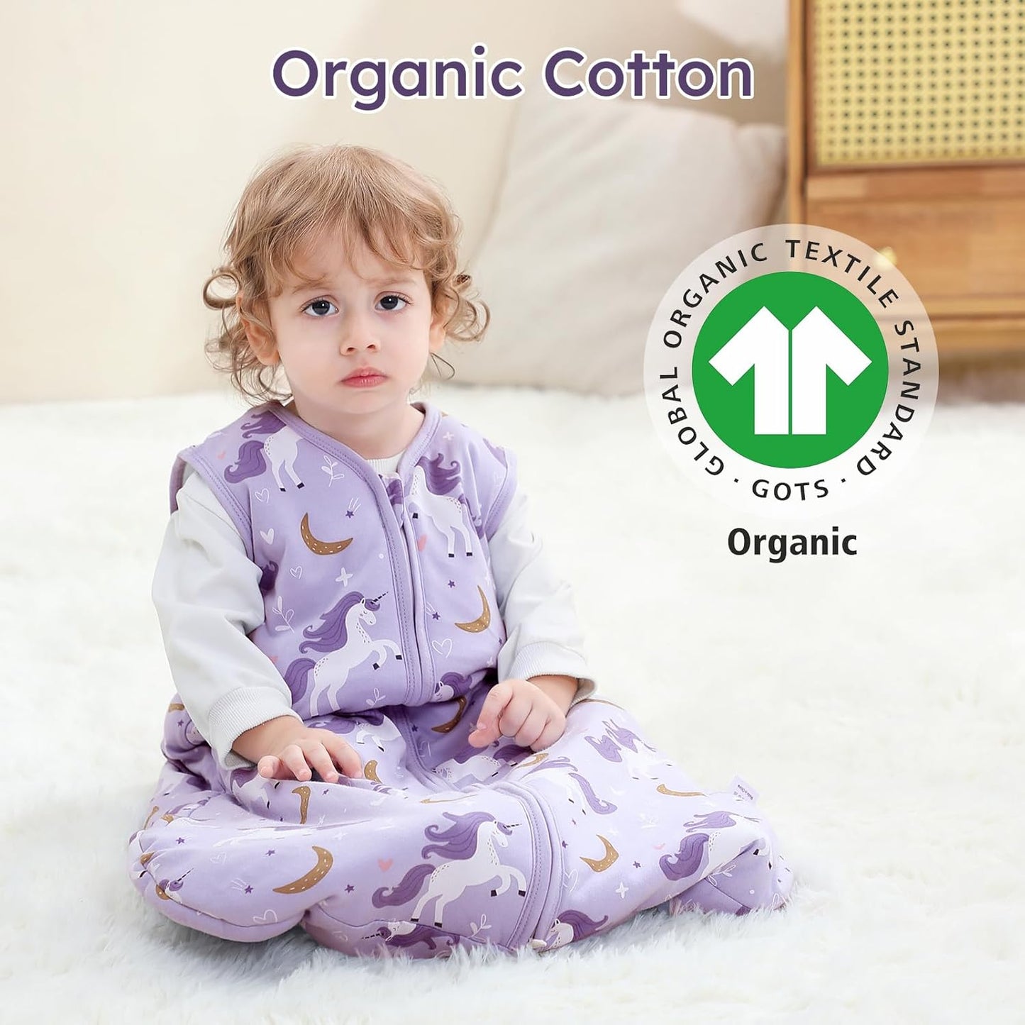 Yoofoss Baby Sleep Sack - 100% Organic Cotton Wearable Blanket for 6-12 Months | TOG 2.5, 2-Way Zipper
