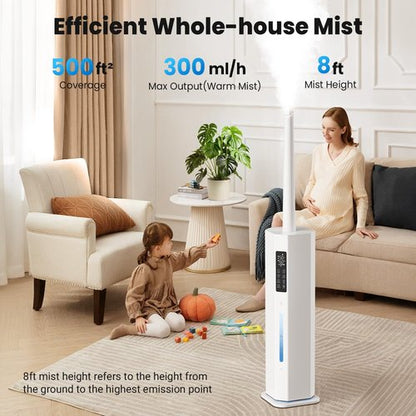 GloryAir Humidifier - 2.38 Gal Top Fill Cool Mist for Large Rooms | 120-Hour Run Time, Auto Mode, 7-Color Light