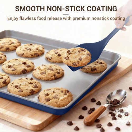 Ammeloo 22-Piece Non-Stick Baking Pans Set - Stackable Bakeware with Oven Mitts & Utensils | Gray & Navy Blue