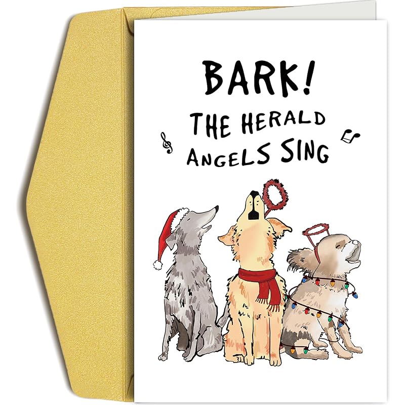 Funny Dog Christmas Card for Him & Her - Barking Dog Xmas Gift Idea, 20#