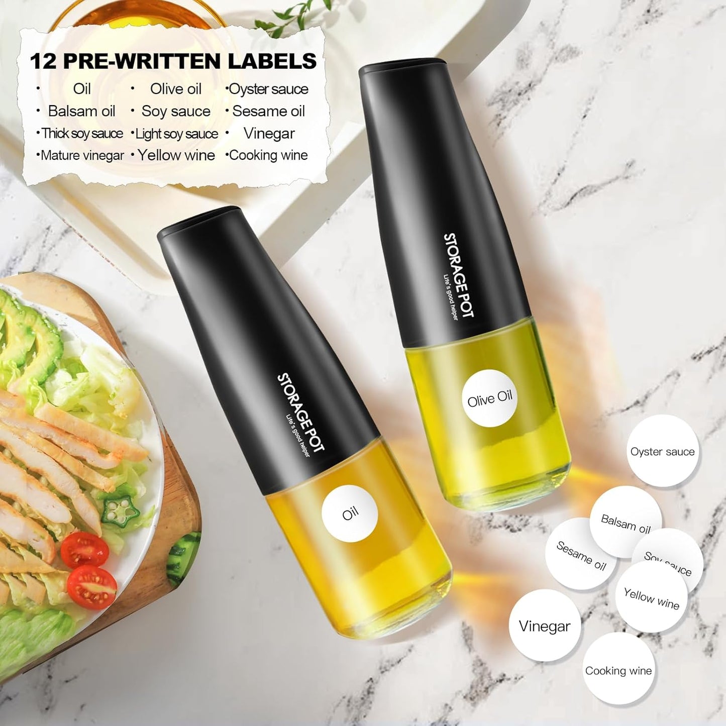 YARRAMATE Olive Oil Dispenser - Large Capacity 500ml | Leak-Proof Glass Drizzler in Black