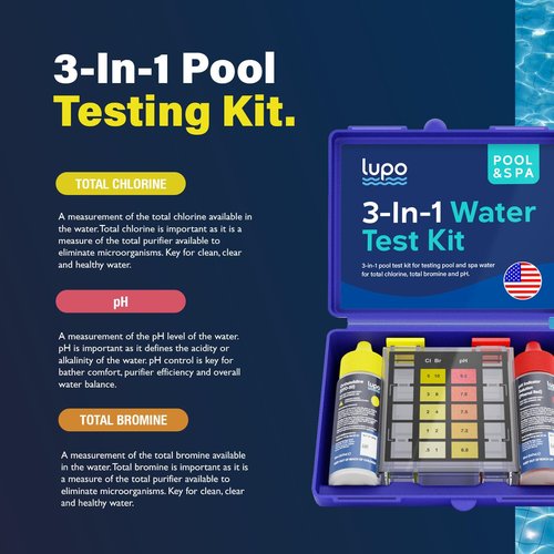 Lupo 3-in-1 Pool Test Kit - Accurate Testing for Total Chlorine, Bromine & pH | Ideal for Residential Pools & Spas