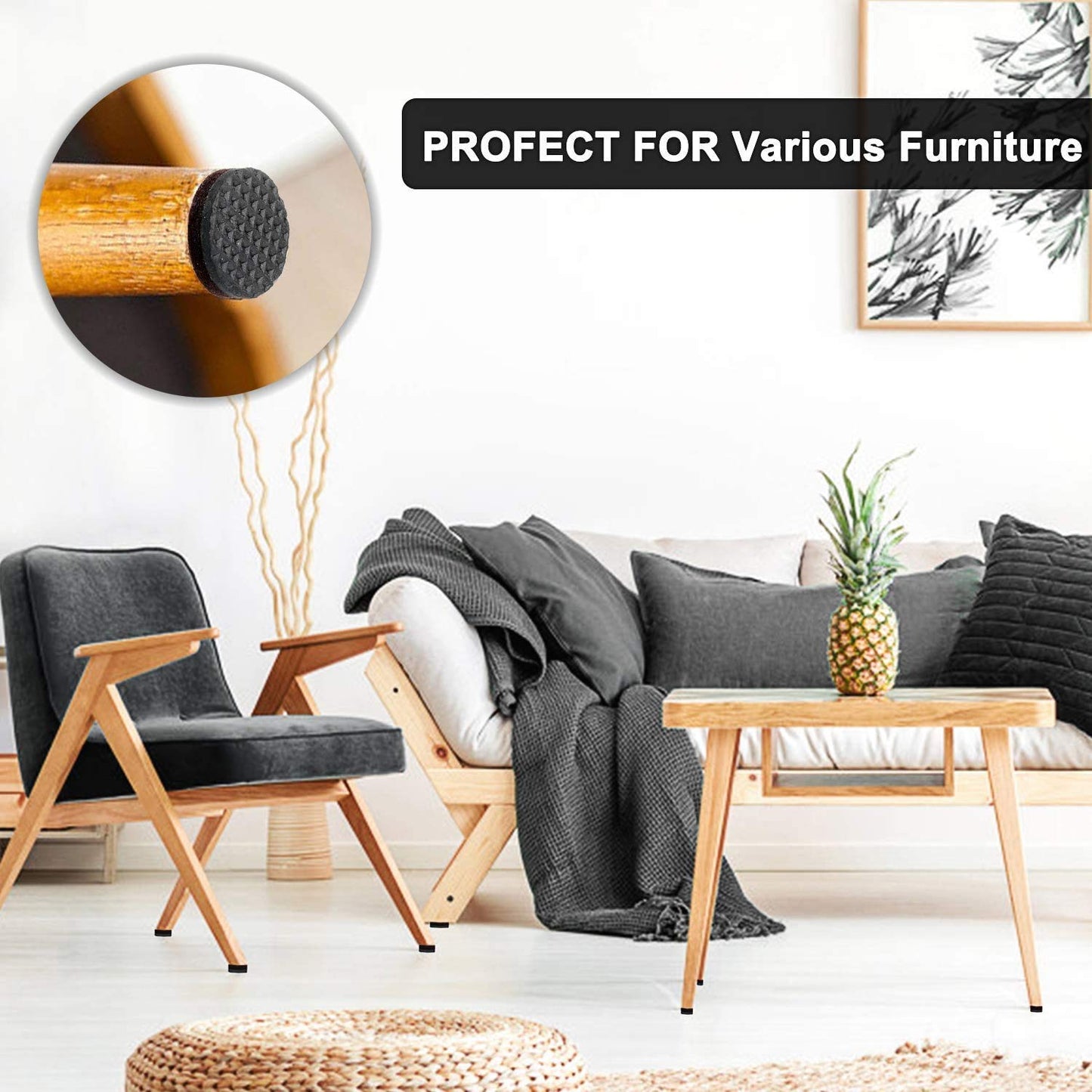 Yelanon Non Slip Furniture Pads -56 pcs（1+2）” Furniture Grippers, Non Skid Furniture Legs,Self Adhesive Rubber Furniture Feet, Anti Slide Furniture Hardwood Floor Protector for Keep Couch Stoppers