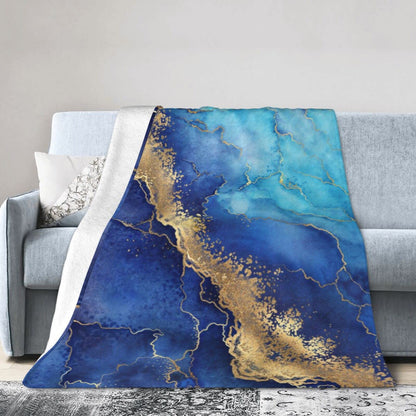 Perinsto Blue Marble Background Throw Blanket Ultra Soft Warm All Season Decorative Fleece Blankets for Bed Chair Car Sofa Couch Bedroom 50"X40"