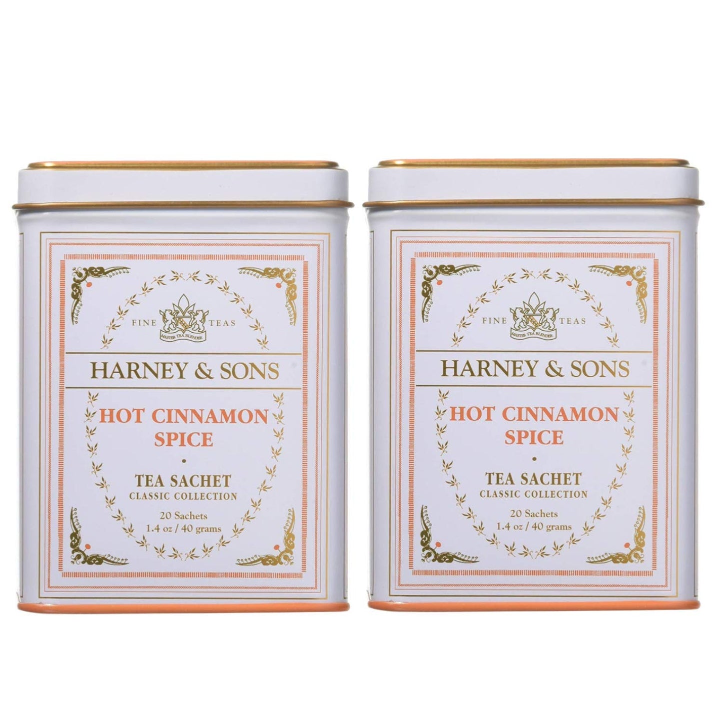 Harney & Son's Mothers Day Hot Cinnamon Spice Tea Gift Set (2 Pack, 20 Sachets Ea.) - Black Tea Blended with Cinnamon, Orange, & Sweet Cloves - Caffeinated, Medium Bodied Brew - Each Tin 1.4oz