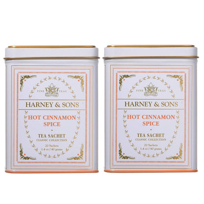 Harney & Son's Mothers Day Hot Cinnamon Spice Tea Gift Set (2 Pack, 20 Sachets Ea.) - Black Tea Blended with Cinnamon, Orange, & Sweet Cloves - Caffeinated, Medium Bodied Brew - Each Tin 1.4oz