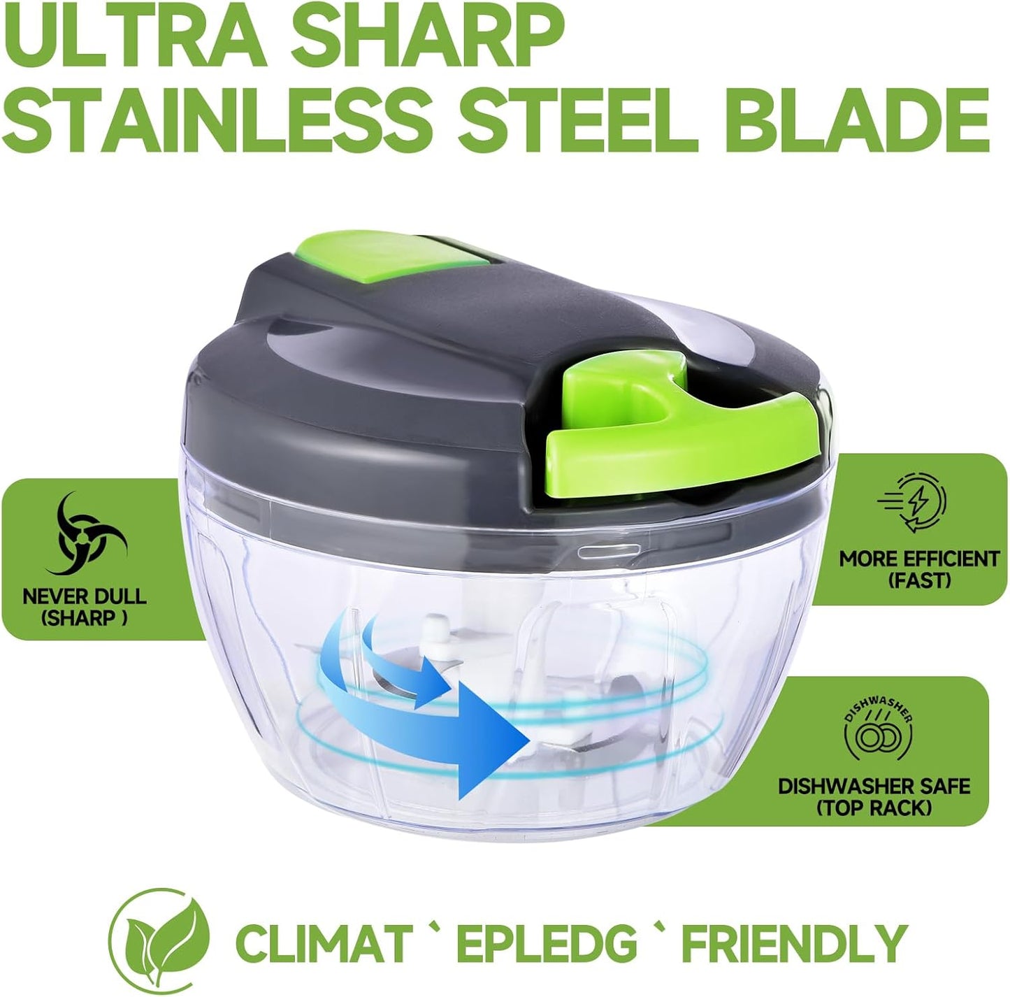 Skiennix Manual Food Processor - Portable Vegetable Chopper & Garlic Mincer | 500ml Gray-Green