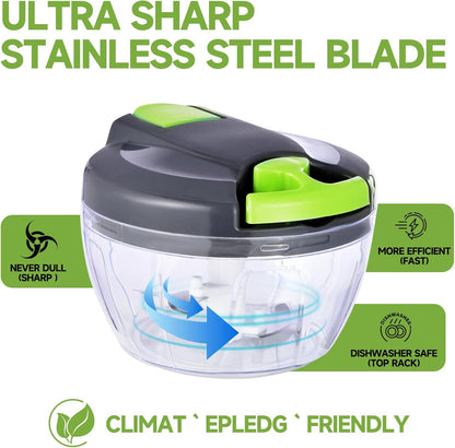 Skiennix Manual Food Processor - Portable Vegetable Chopper & Garlic Mincer | 500ml Gray-Green