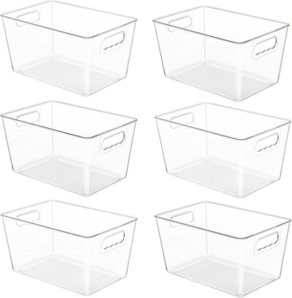 YIHONG Clear Pantry Organizer Bins - 6 Pack Plastic Storage Containers with Handles for Kitchen & Bathroom