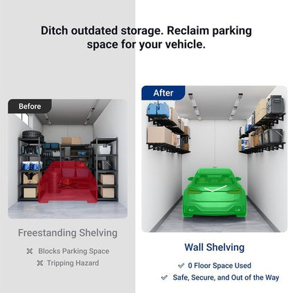 FLEXIMOUNTS Garage Shelving - Heavy-Duty Wall-Mounted Storage Rack | Holds 150 lbs, 1x3 ft, Black