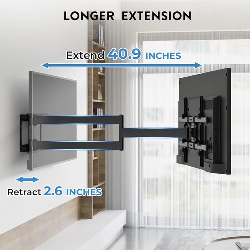 BONTEC Corner TV Wall Mount - Full Motion Dual Arm Bracket for 32-75 Inch TVs | 40.9” Extension, 132 lbs Capacity