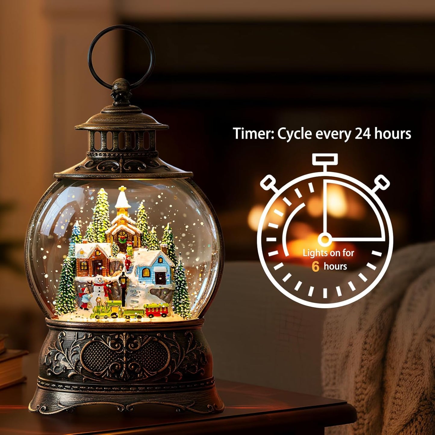 Regine Switzerland Christmas Snow Globe - Musical Water Lantern with Timer & USB/Battery Operation for Festive Decor