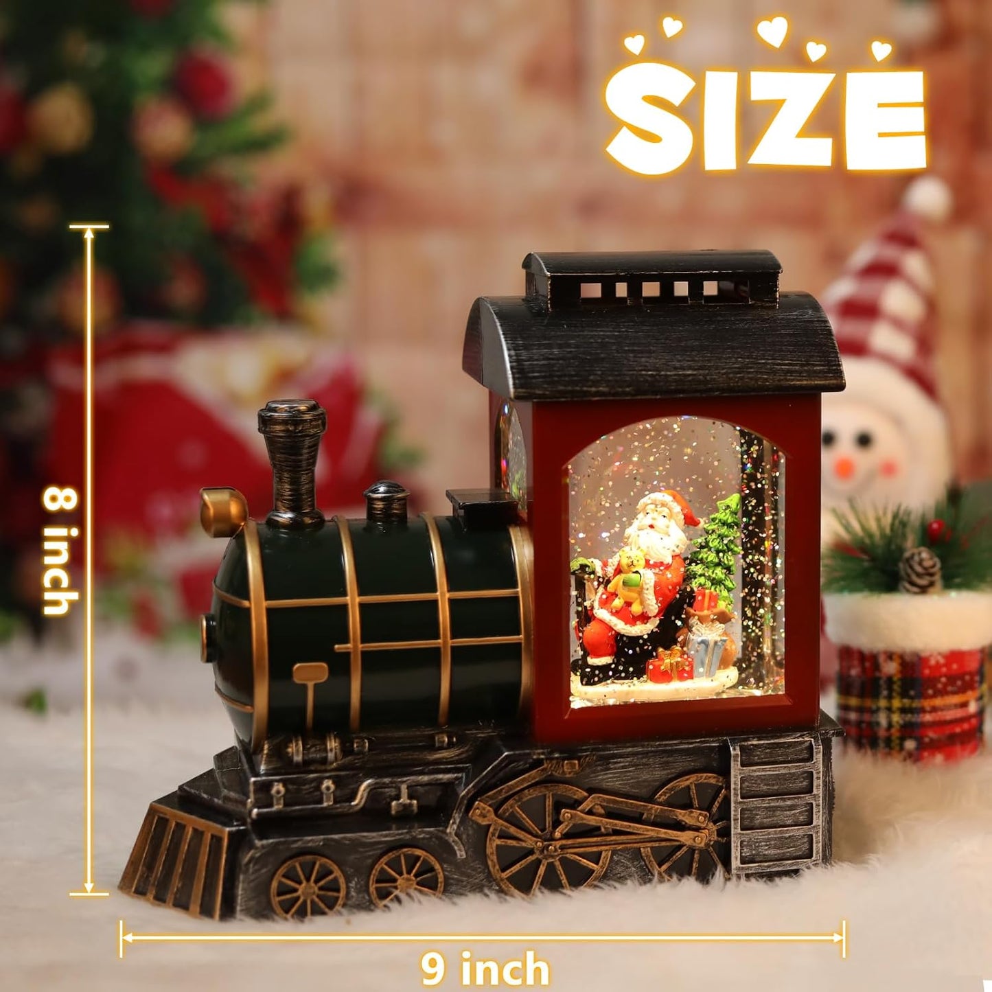 Santa Red Train Christmas Snow Globe Lantern - Musical & Light-Up Holiday Décor | USB & Battery Operated, 6-Hour Timer