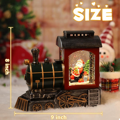 Santa Red Train Christmas Snow Globe Lantern - Musical & Light-Up Holiday Décor | USB & Battery Operated, 6-Hour Timer