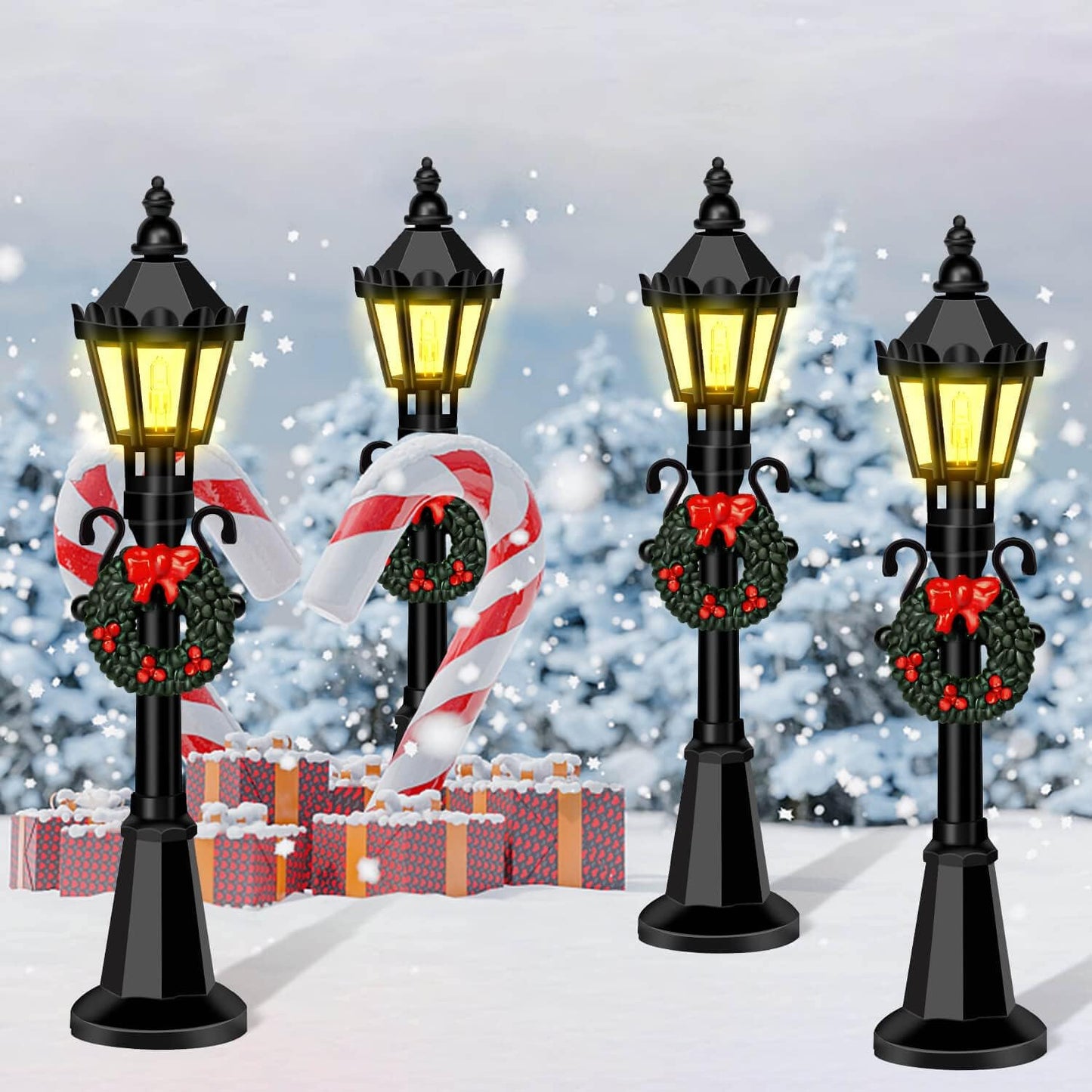 Skiennix Mini Street Light Models - 4 Pcs Christmas Dollhouse Lanterns for DIY Fairy Garden Decor