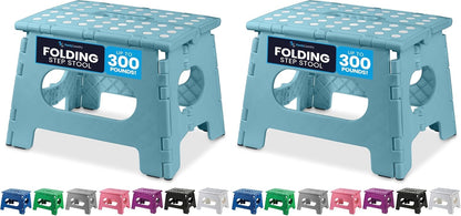 Skiennix Handy Laundry Folding Step Stool - Lightweight & Sturdy for Adults & Kids - Easy One Flip - Teal, 9 Inch (Pack of 2)
