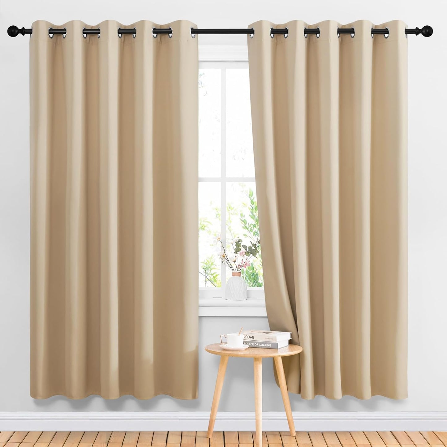 NICETOWN Blackout Curtains - Noise Reducing Thermal Insulated Drapes | 2 Panels, 66 x 70 Inch, Biscotti Beige