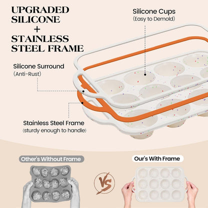 Skiennix Silicone Baking Pans Set - 8 Pcs Nonstick Bakeware with Metal Reinforced Frame | Cream Color